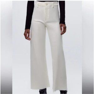 Zara The Marine Straight Jeans Size 2 White Cream Wide Leg Raw Hem High Rise